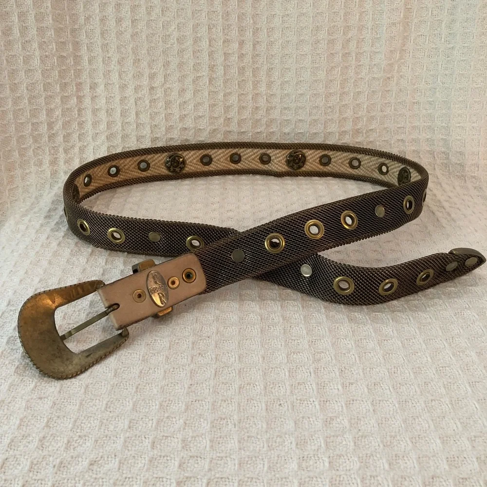 Sand Castle Vintage Metal, Mesh, Fabric And Leather Belt